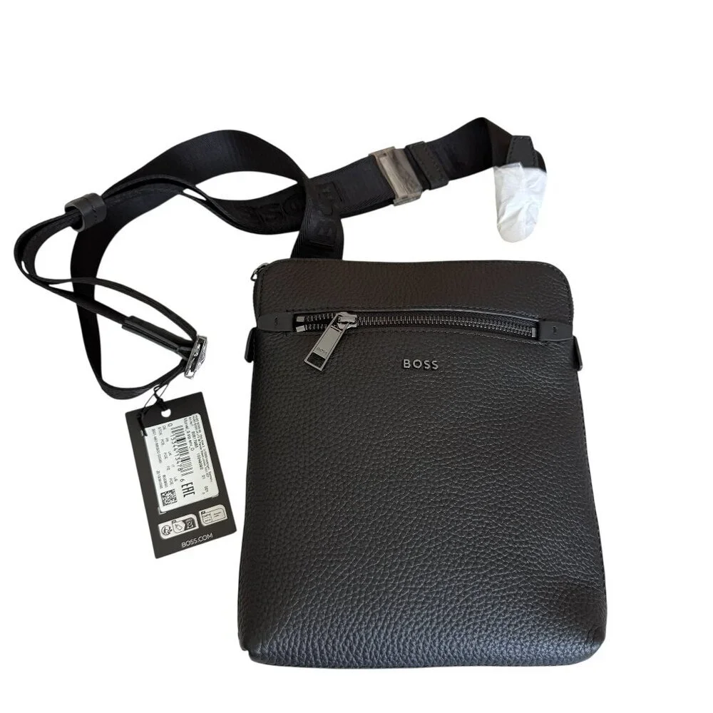 HUGO BOSS Morval All Leather Zip Env_O Bag 50517985 Black‎